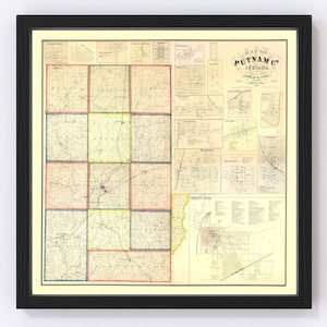 Putnam County Map 1864, Vintage Putnam County Map, Old Putnam County Indiana Art, Wall Art Gift for Putnam County History Lovers Retro Decor