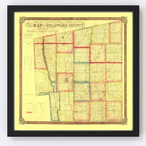 Delaware County Map 1849, Vintage Delaware County Map, Old Delaware County Ohio Art, Wall Art Gift for Delaware County History Lovers Retro