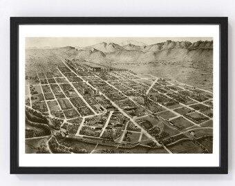 Fort Collins Map 1899 - Old Map of Fort Collins Colorado Art Vintage Print Framed Canvas Bird's Eye View Portrait History Genealogy
