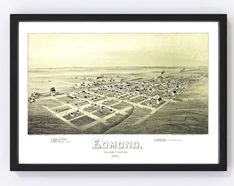 Edmond Map 1891, Vintage Edmond Map, Old Edmond Oklahoma Art, Wall Art Gift for Edmond History Lovers Retro Decor