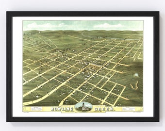 Bowling Green Map 1871, Vintage Bowling Green Map, Old Bowling Green Kentucky Art, Wall Art Gift for Bowling Green History Lovers Retro Deco