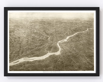 Philadelphia Map 1926 - Old Map of Philadelphia Pennsylvania Art Vintage Print Framed Canvas Bird's Eye View Portrait History Genealogy