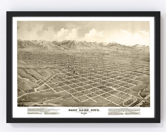 Salt Lake City Map 1875, Vintage Salt Lake City Map, Old Salt Lake City Utah Art, Wall Art Gift for Salt Lake City History Lovers Retro Deco