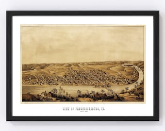 Fredericksburg Map 1862 - Old Map of Fredericksburg Virginia Art Vintage Print Framed Canvas Bird's Eye View Portrait History Genealogy