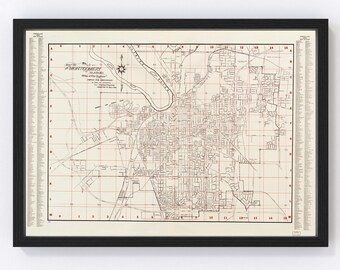 Montgomery Map 1956, Vintage Montgomery Map, Old Montgomery Alabama Art, Wall Art Gift for Montgomery History Lovers Retro Decor