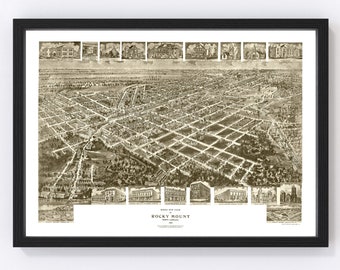 Rocky Mount Map 1907, Vintage Rocky Mount Map, Old Rocky Mount North Carolina Art, Wall Art Gift for Rocky Mount History Lovers Retro Decor