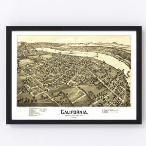 California Map 1902, Vintage California Map, Old California Pennsylvania Art, Wall Art Gift for California History Lovers Retro Decor