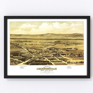 Jacksonville Map 1883, Vintage Jacksonville Map, Old Jacksonville Oregon Art, Wall Art Gift for Jacksonville History Lovers Retro Decor