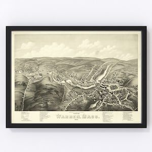 Warren Map 1879, Vintage Warren Map, Old Warren Massachusetts Art, Wall Art Gift for Warren History Lovers Retro Decor