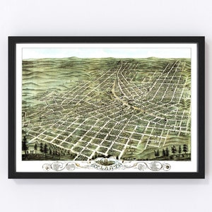 Atlanta Map 1871 - Old Map of Atlanta Georgia Art Vintage Print Framed Canvas Bird&#39;s Eye View Portrait History Genealogy Farmhouse Décor