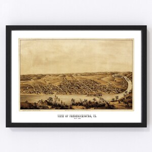 Fredericksburg Map 1862 - Old Map of Fredericksburg Virginia Art Vintage Print Framed Canvas Bird&#39;s Eye View Portrait History Genealogy