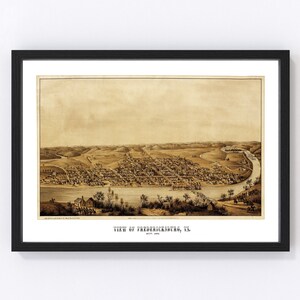 Fredericksburg Map 1862 - Old Map of Fredericksburg Virginia Art Vintage Print Framed Canvas Bird's Eye View Portrait History Genealogy