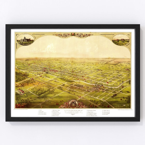 Framed Map of Lansing Etsy