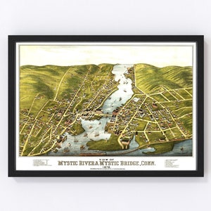Mystic River Map 1879, Vintage Mystic River Map, Old Mystic River Connecticut Art, Wall Art Gift for Mystic River History Lovers Retro Decor