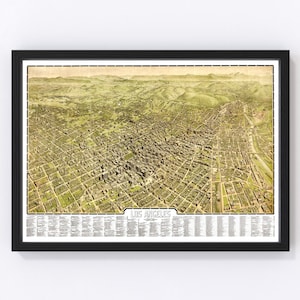 Los Angeles Map 1909, Vintage Los Angeles Map, Old Los Angeles California Art, Wall Art Gift for Los Angeles History Lovers Retro Decor