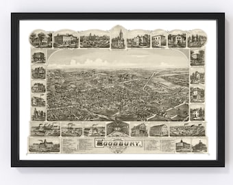 Woodbury Map 1886 - Old Map of Woodbury New Jersey Art Vintage Print Framed Canvas Bird's Eye View Portrait History Genealogy Farmhouse