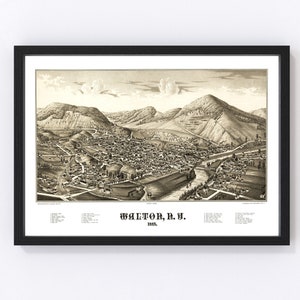 Walton Map 1887, Vintage Walton Map, Old Walton New York Art, Wall Art Gift for Walton History Lovers Retro Decor