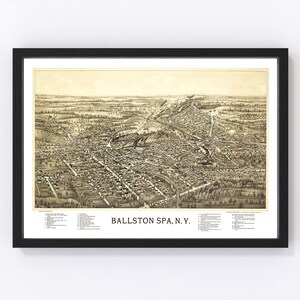 Ballston Spa Map 1890 - Old Map of Ballston Spa New York Art Vintage Print Framed Canvas Bird&#39;s Eye View Portrait History Genealogy