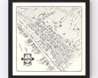 Seattle Map 1904, Vintage Seattle Map, Old Seattle Washington Art, Wall Art Gift for Seattle History Lovers Retro Decor