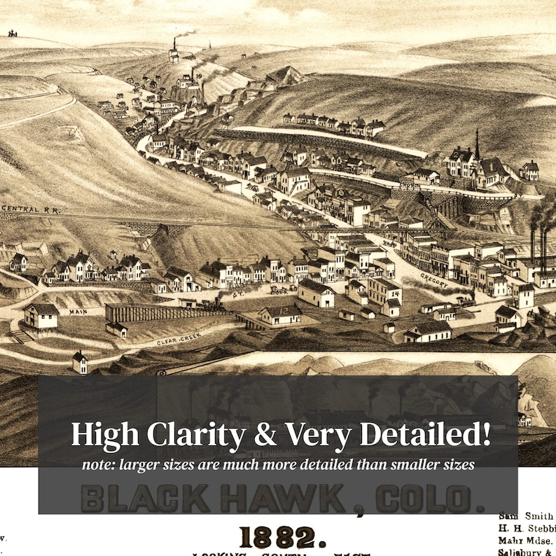 Black Hawk Map 1882 Old Map of Black Hawk Colorado Art Etsy