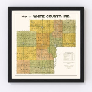 White County Map 1910, Vintage White County Map, Old White County Indiana Art, Wall Art Gift for White County History Lovers Retro Decor