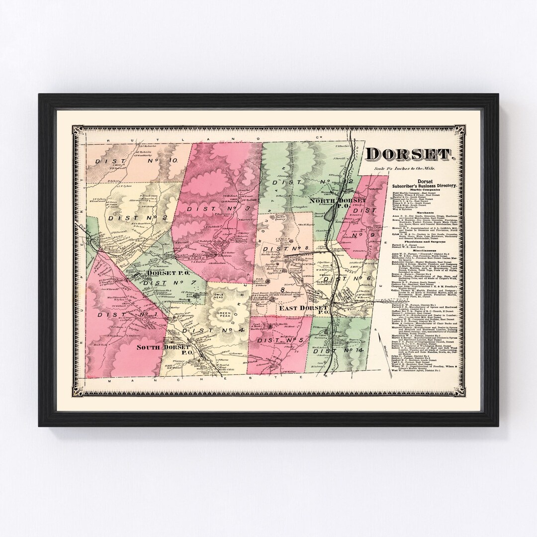 Dorset VT Map 1869 Old Map of Dorset Township Vermont Art Vintage Print