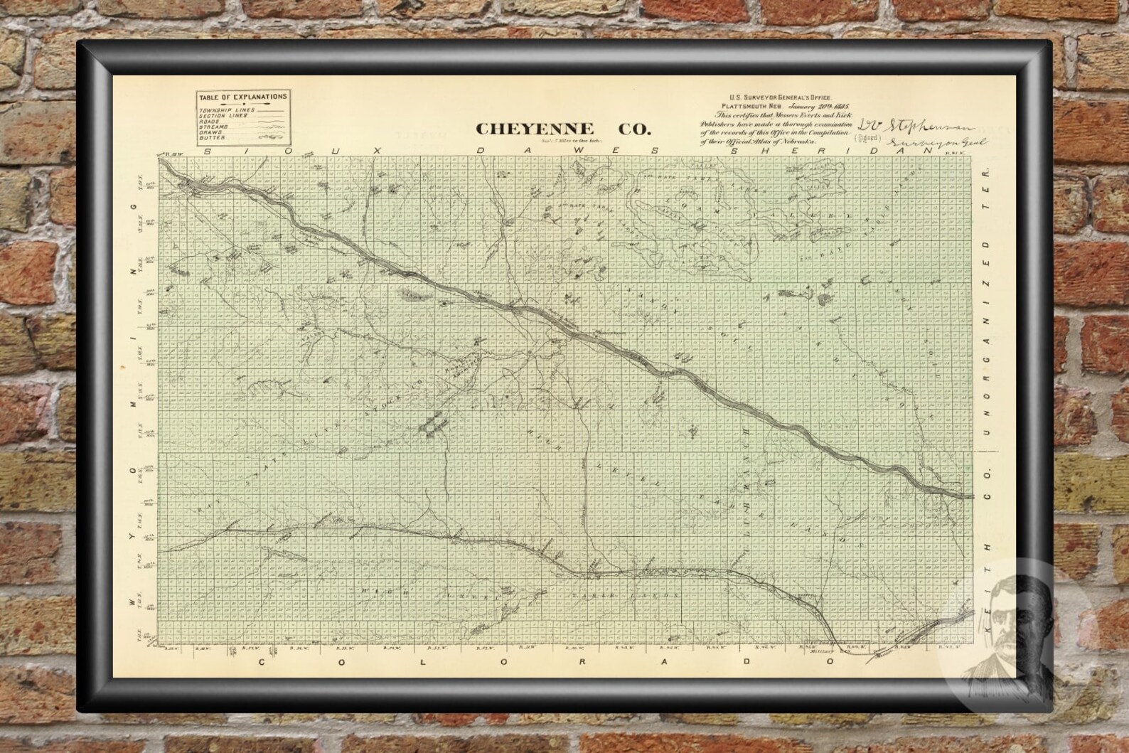 Vintage Cheyenne County NE Map 1885 Old Nebraska Map Etsy