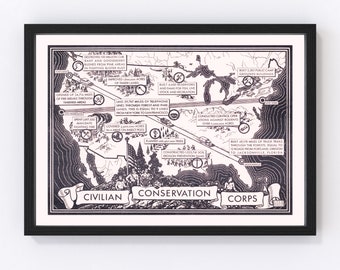 Civilian Conservation Corp United States Map 1935 - Old Map of Civilian Conservation Corp United States Art Vintage Print Framed Wall