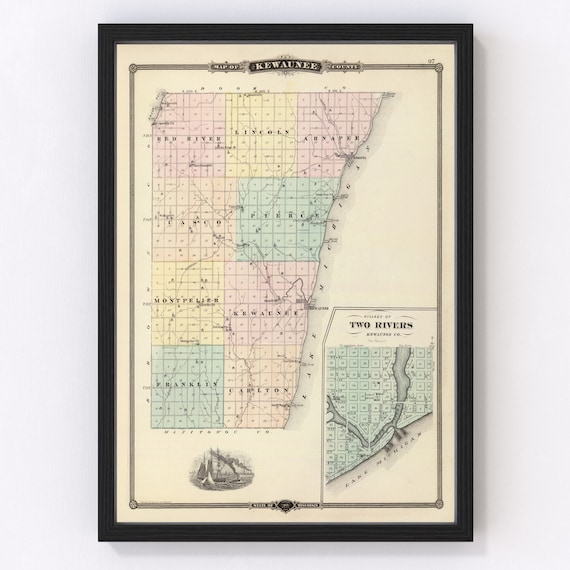 Kewaunee County WI Map 1878 Old Map of Kewaunee Wisconsin Etsy