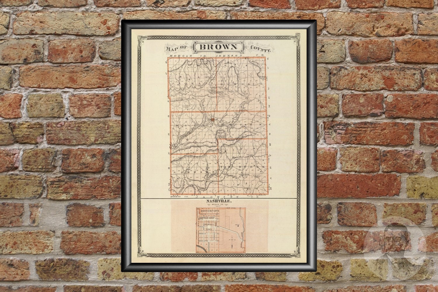 Vintage Brown County IN Map 1876 Old Indiana Map Historical Etsy