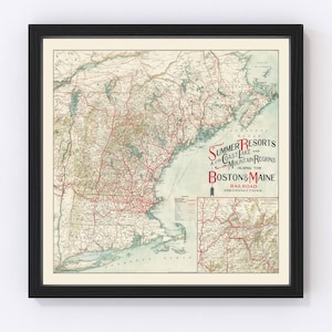 New England Map 1910, Vintage New England Map, Old New England Art, Wall Art Gift for New England History Lovers Retro Decor