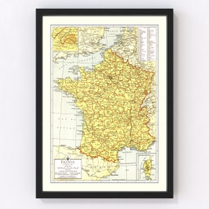 France Map 1943, Vintage France Map, Old France Art, Wall Art Gift for France History Lovers Retro Decor