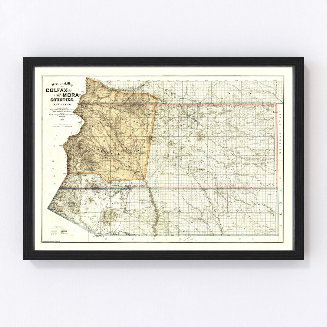 Colfax County New Mexico Map 1889 Old Map of Colfax County New Mexico