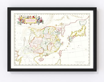 China Map 1665, Vintage China Map, Old China Art, Wall Art Gift for China History Lovers Retro Decor