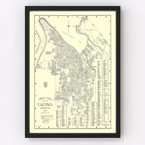 Tacoma Map 1920, Vintage Tacoma Map, Old Tacoma Washington Art, Wall Art Gift for Tacoma History Lovers Retro Decor