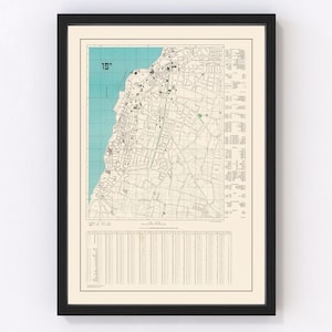 Jaffa Map 1949, Vintage Jaffa Map, Old Jaffa Art, Wall Art Gift for Jaffa History Lovers Retro Decor