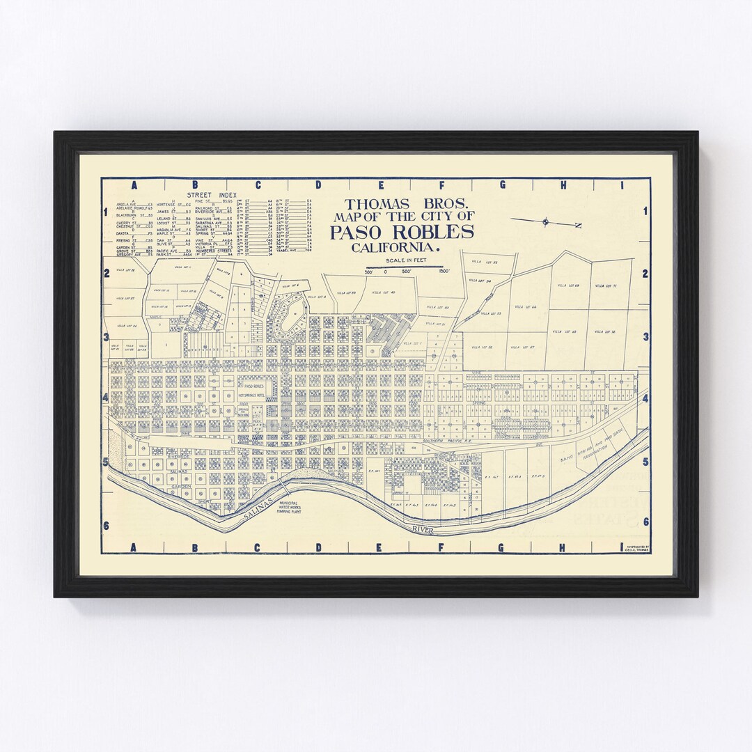 Paso Robles Map 1920 - Old Map of Paso Robles California Art Vintage ...