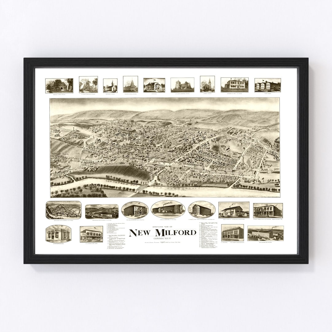 New Milford Map 1906 Old Map of New Milford Connecticut Art Vintage