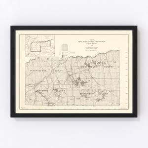 May include: A vintage map of the Pine Ridge Indian Reservation in South Dakota. The map shows the boundaries of the reservation, as well as the surrounding counties of Washington, Shannon, Bennett, and Washabauch. The map is printed in black and white on a cream-colored background.
