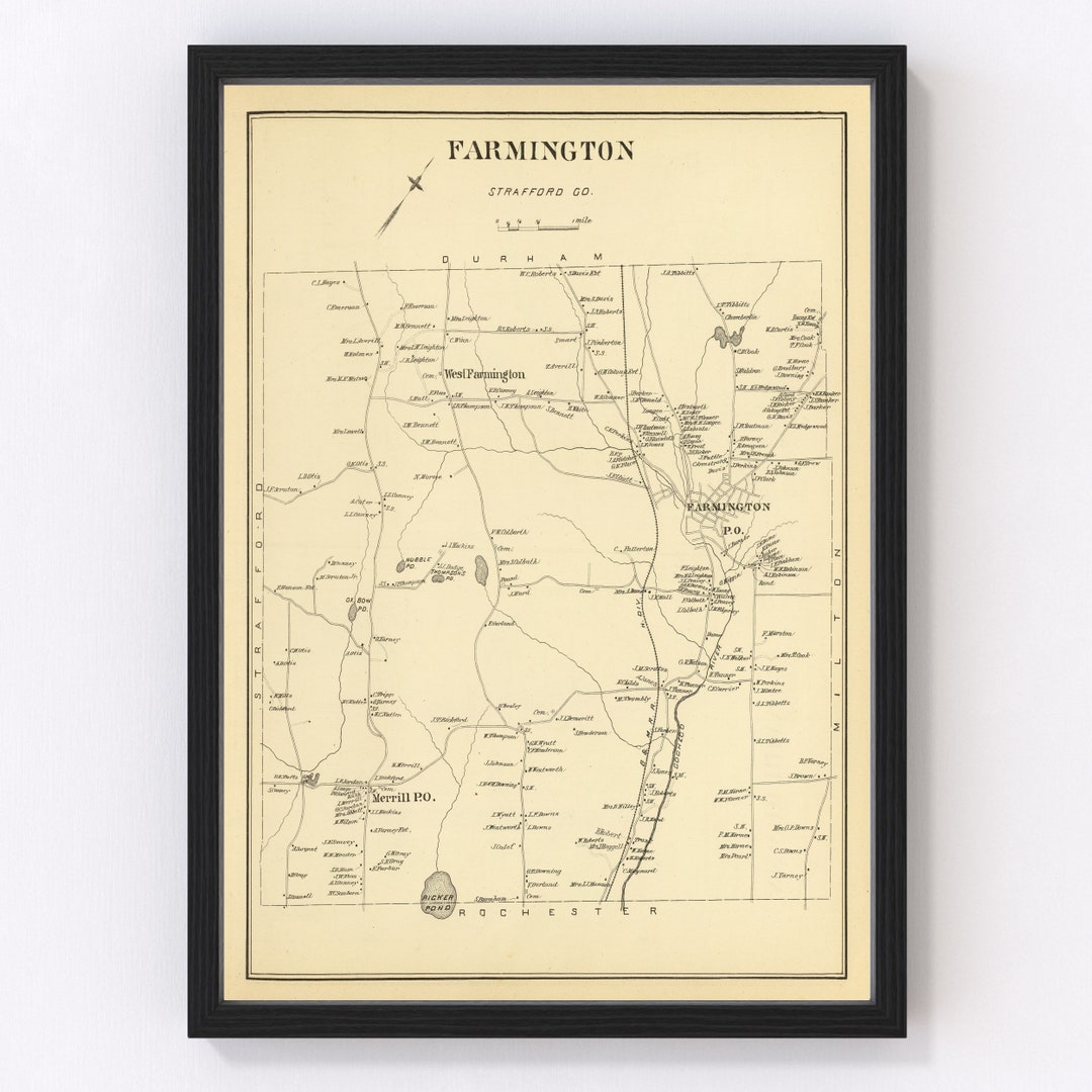 Farmington Map 1892 Old Map of Farmington New Hampshire Art Vintage