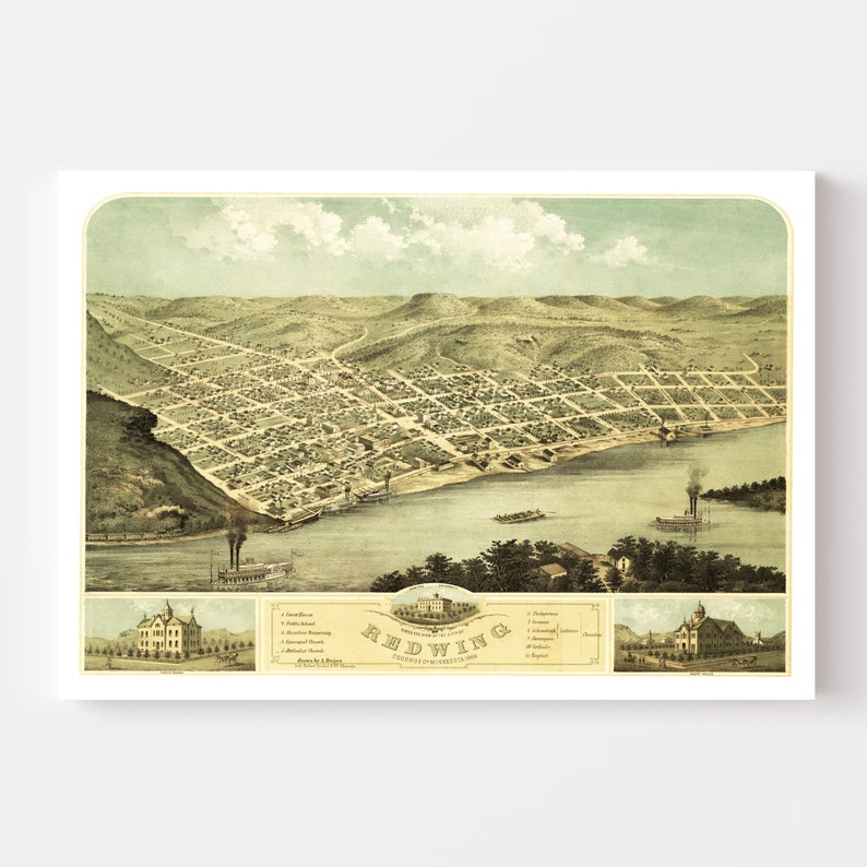 Red Wing Map 1868 Old Map of Red Wing Minnesota Art Vintage - Etsy