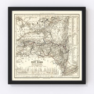 New York Map 1840, Vintage New York Map, Old New York Art, Wall Art Gift for New York History Lovers Retro Decor