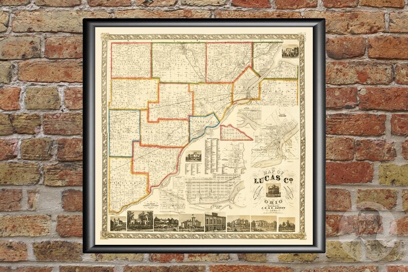 Vintage Lucas County Map 1861 Old Map of Lucas County Ohio Etsy