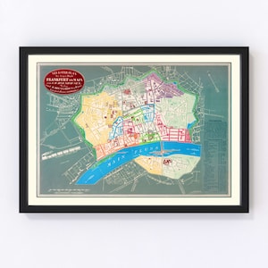 Frankfurt Map 1844, Vintage Frankfurt Map, Old Frankfurt Art, Wall Art Gift for Frankfurt History Lovers Retro Decor