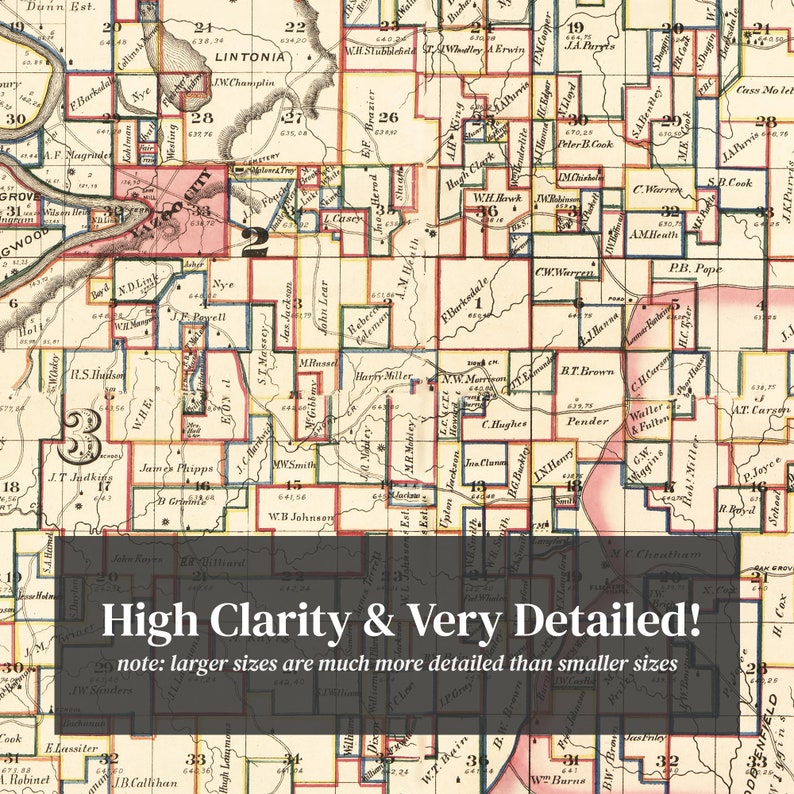 Yazoo County Mississippi Map 1874 Old Map of Yazoo County Etsy