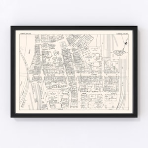 Cumberland Map 1947 - Old Map of Cumberland Business Section Maryland Art Vintage Print Framed Canvas Portrait History Genealogy Farmhouse
