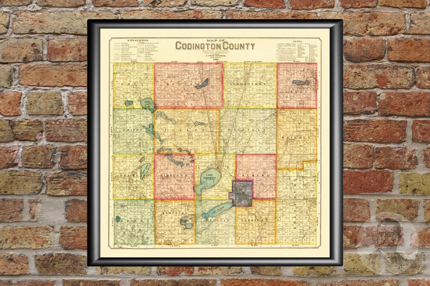 Vintage Codington County Map 1898 Old Map of Codington Etsy