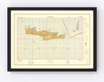 Crete Map 1941, Vintage Crete Map, Old Crete Art, Wall Art Gift for Crete History Lovers Retro Decor