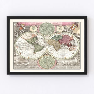 World Map 1716, Vintage World Map, Old World Art, Wall Art Gift for World History Lovers Retro Decor