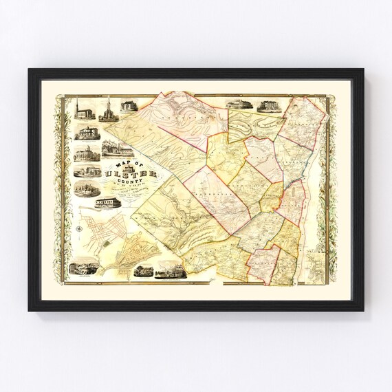 Ulster County Ny Map Ulster County New York Vintage Map From 1853 Old County Map | Etsy Canada